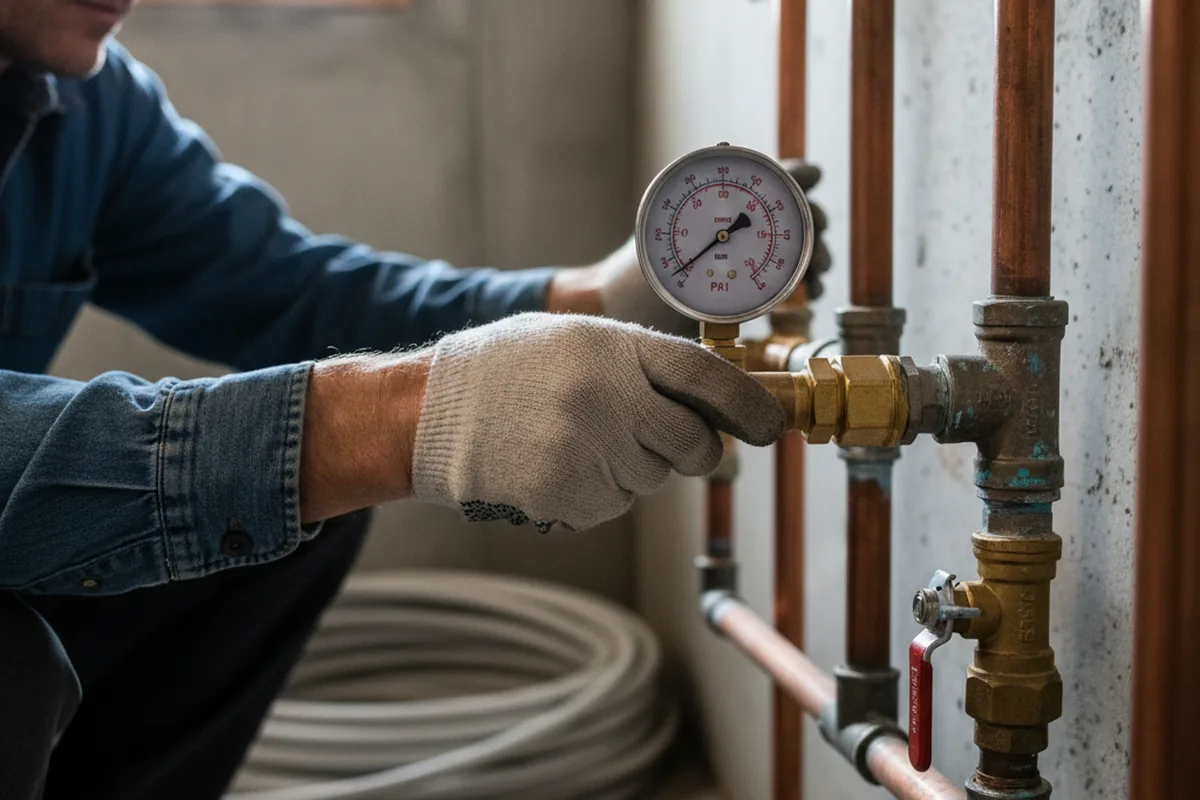 Pressure testing a repaired line during Water Line Repair in Kilbourne